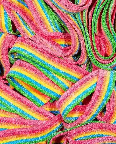 Rainbow sour belts close up
